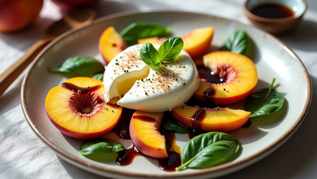 Peach Caprese Salad with Burrata