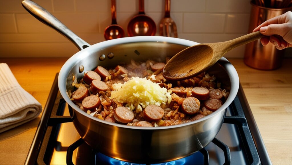  Cook the Sausage and Aromatics
