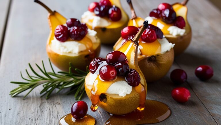 Baked Pears with Goat Cheese, Honey, and Cranberries