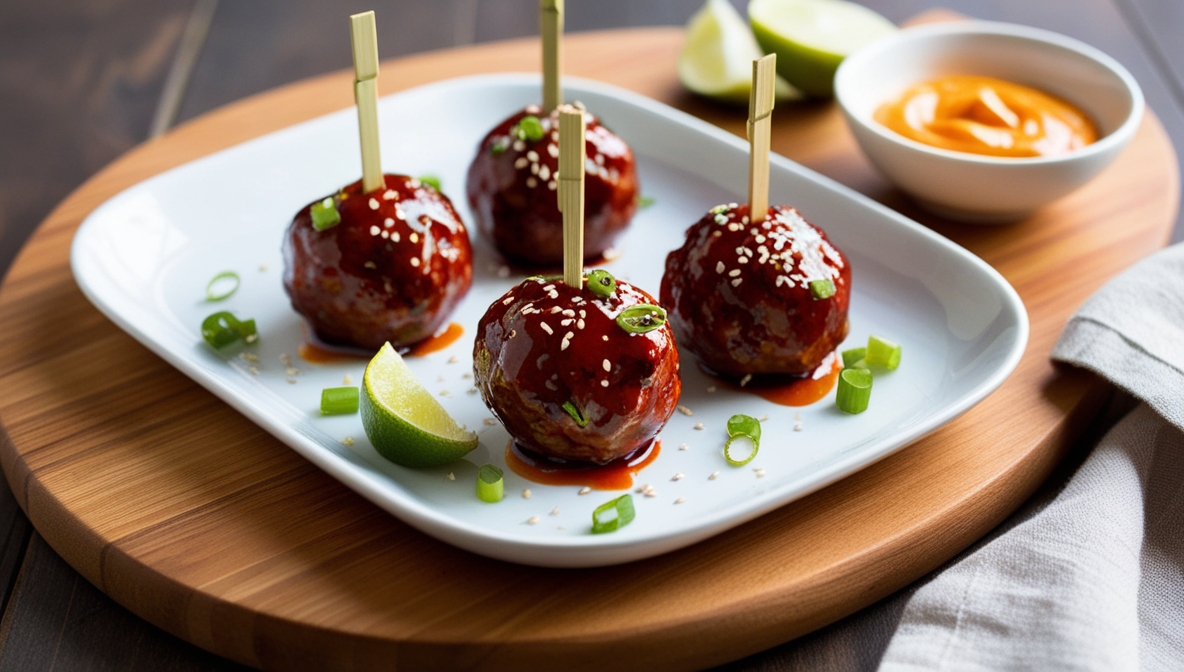 Korean BBQ Meatballs with Spicy Mayo Dip