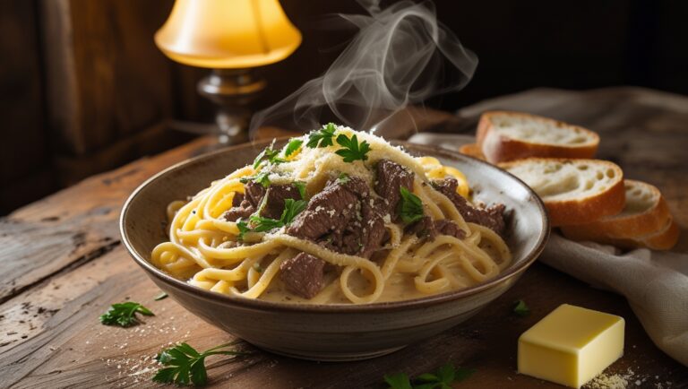 One-Pot Creamy Beef and Garlic Butter Pasta