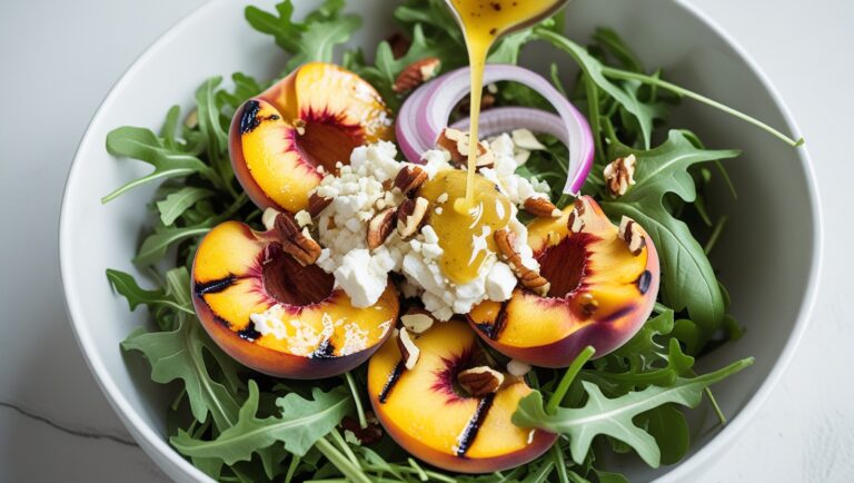 Grilled Peach Salad with Honey Mustard Dressing